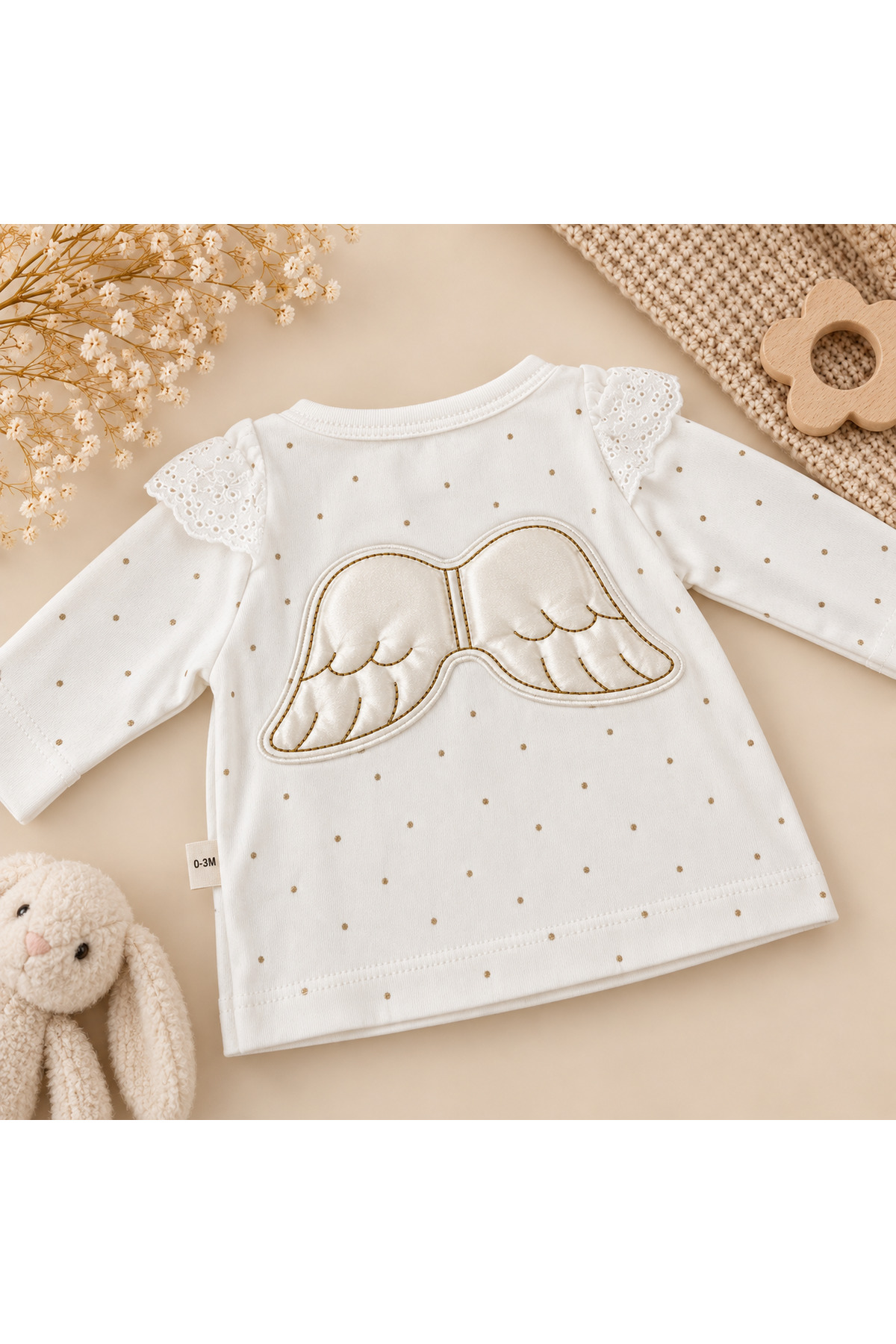 10 Parça Sweet Angel Kanat Nakışlı Yenidoğan Hastane Çıkış Seti – Ekru